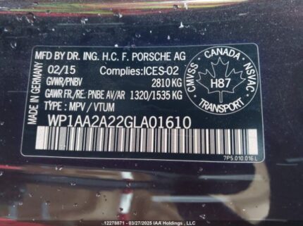 WP1AA2A22GLA01610 2016 PORSCHE