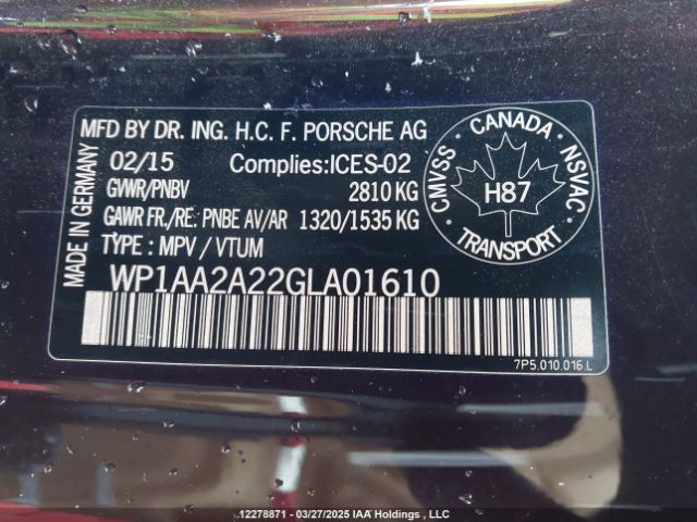 WP1AA2A22GLA01610 2016 PORSCHE