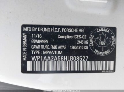 WP1AA2A58HLB08527 2017 PORSCHE