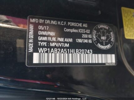 WP1AB2A51HLB20743 2017 PORSCHE