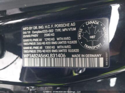 WP1AB2A56KLB31406 2019 PORSCHE