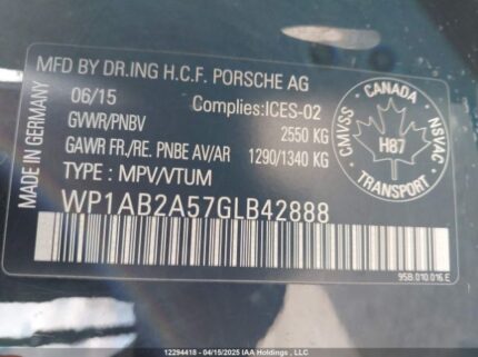 WP1AB2A57GLB42888 2016 PORSCHE
