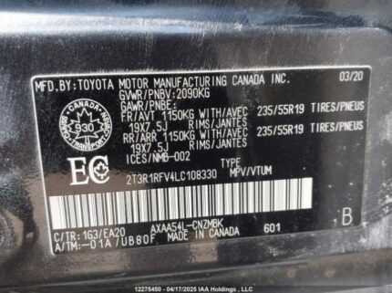 2T3R1RFV4LC108330 2020 TOYOTA