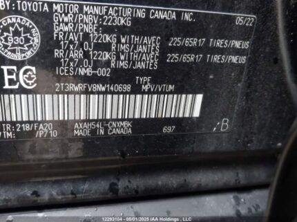 2T3RWRFV8NW140698 2022 TOYOTA