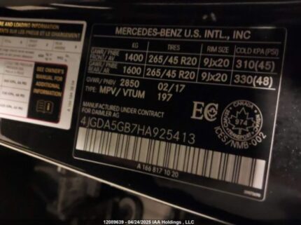 4JGDA5GB7HA925413 2017 MERCEDES-BENZ