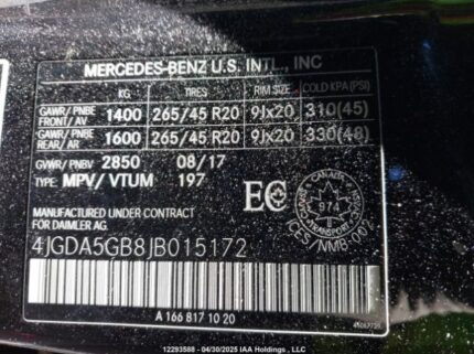 4JGDA5GB8JB015172 2018 MERCEDES-BENZ