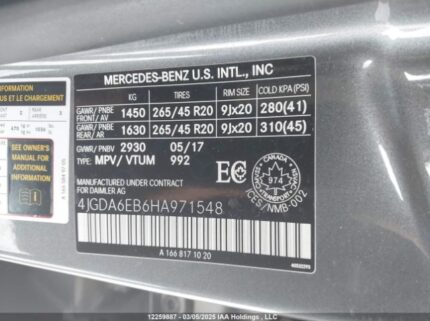 4JGDA6EB6HA971548 2017 MERCEDES-BENZ