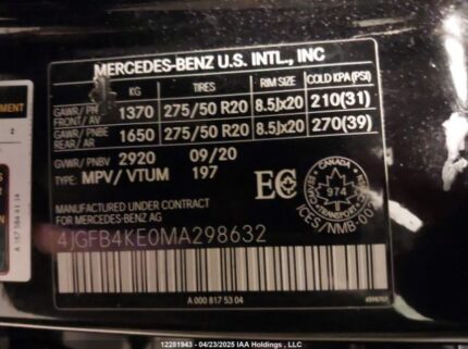 4JGFB4KE0MA298632 2021 MERCEDES-BENZ