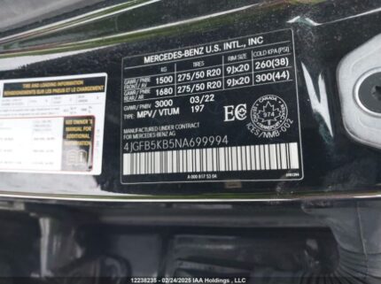 4JGFB5KB5NA699994 2022 MERCEDES-BENZ