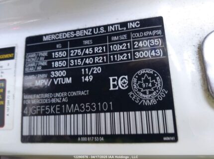 4JGFF5KE1MA353101 2021 MERCEDES-BENZ