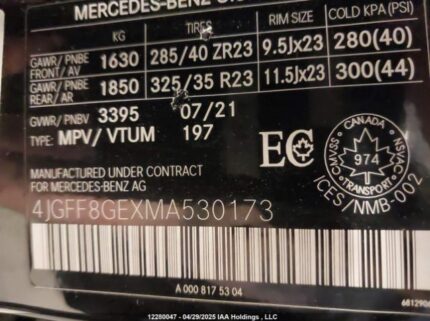 4JGFF8GEXMA530173 2021 MERCEDES-BENZ