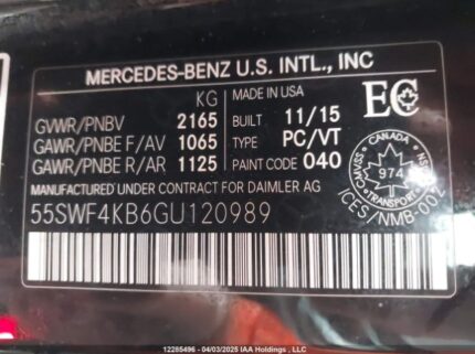 55SWF4KB6GU120989 2016 MERCEDES-BENZ