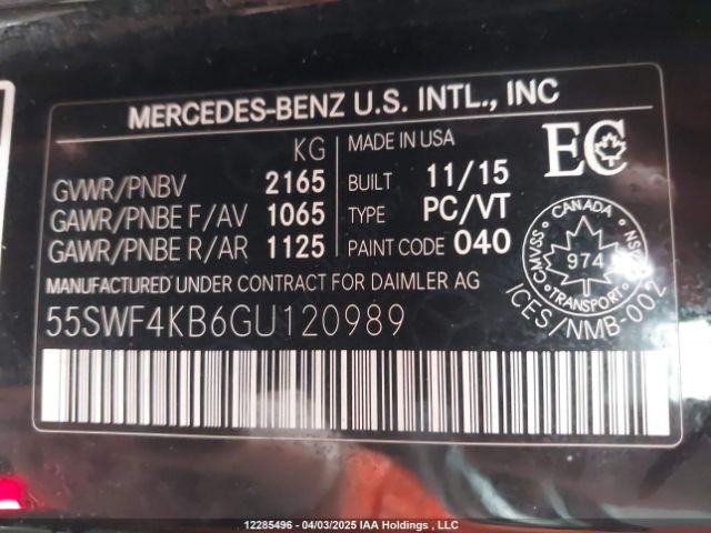 55SWF4KB6GU120989 2016 MERCEDES-BENZ