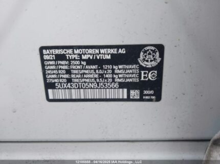 5UX43DT05N9J53566 2022 BMW