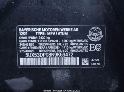 5UX53DP08N9K69472 2022 BMW