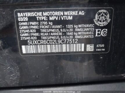 5UXCR6C02L9C77512 2020 BMW