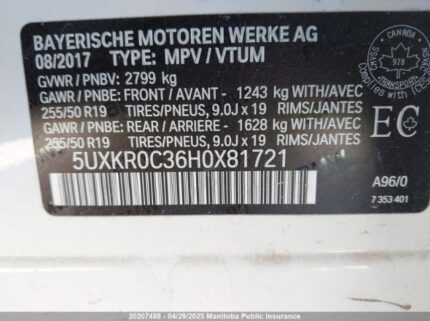 5UXKR0C36H0X81721 2017 BMW