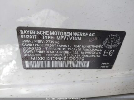5UXKU2C35H0U29319 2017 BMW