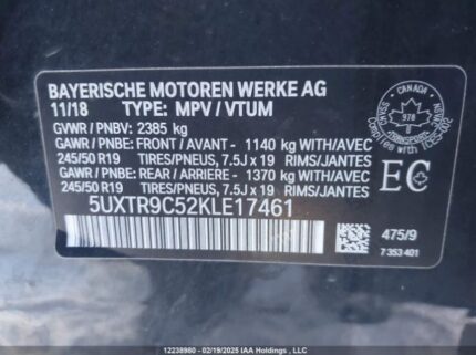 5UXTR9C52KLE17461 2019 BMW