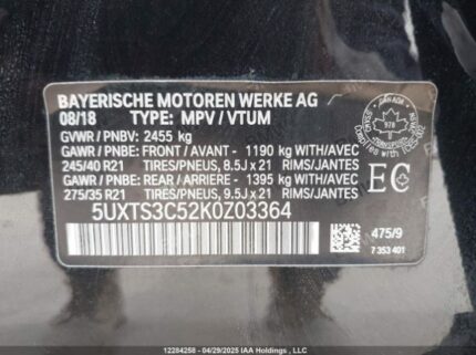 5UXTS3C52K0Z03364 2019 BMW