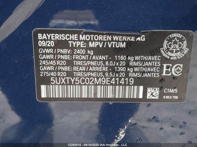 5UXTY5C02M9E41419 2021 BMW