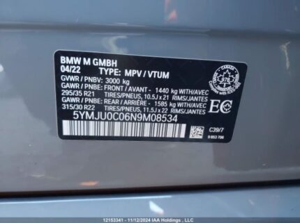 5YMJU0C06N9M08534 2022 BMW