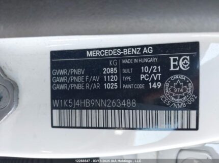 W1K5J4HB9NN263488 2022 MERCEDES-BENZ