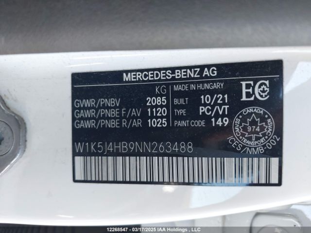 W1K5J4HB9NN263488 2022 MERCEDES-BENZ