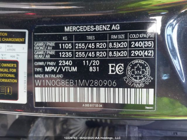 W1N0G8EB1MV280906 2021 MERCEDES-BENZ