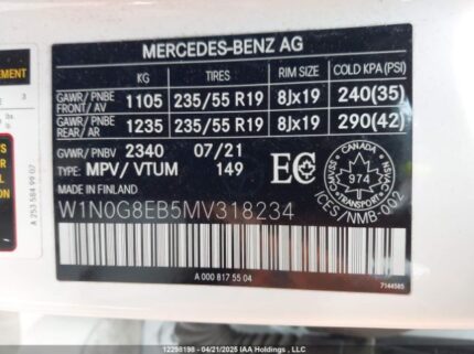 W1N0G8EB5MV318234 2021 MERCEDES-BENZ