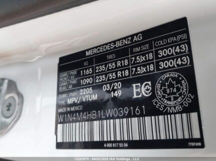 W1N4M4HB1LW039161 2020 MERCEDES-BENZ