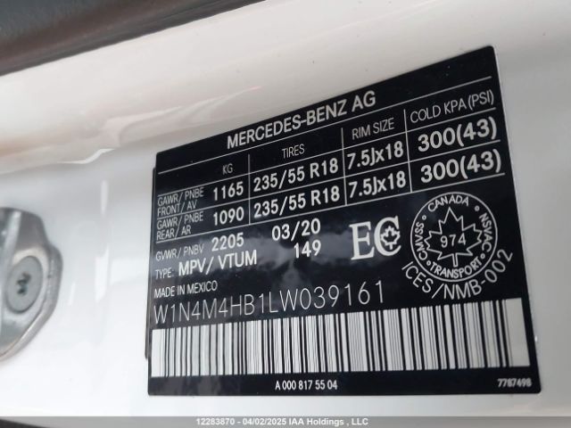 W1N4M4HB1LW039161 2020 MERCEDES-BENZ