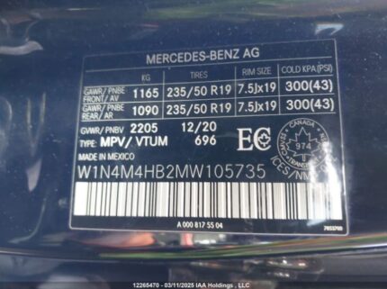 W1N4M4HB2MW105735 2021 MERCEDES-BENZ