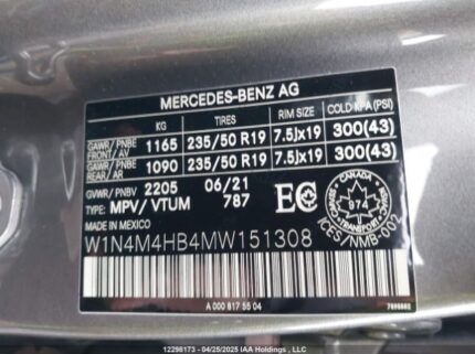 W1N4M4HB4MW151308 2021 MERCEDES-BENZ