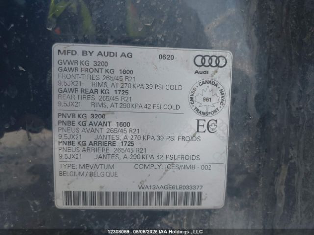 WA13AAGE6LB033377 2020 AUDI