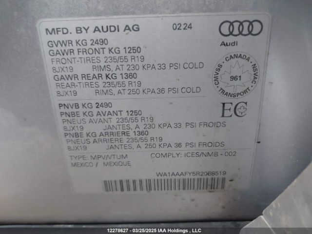 WA1AAAFY5R2068519 2024 AUDI