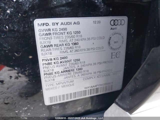 WA1AAAFY9M2043874 2021 AUDI