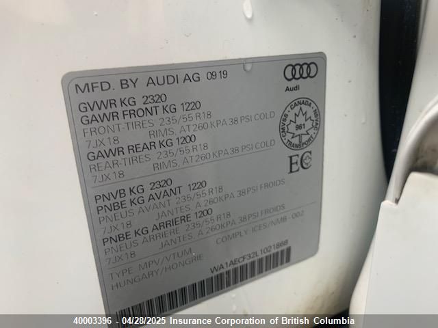 WA1AECF32L1021868 2020 AUDI