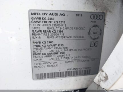 WA1ANAFY2K2092271 2019 AUDI