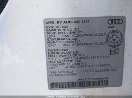 WA1AUCF3XN1063758 2022 AUDI