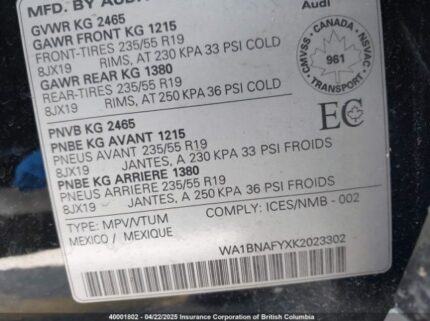 WA1BNAFYXK2023302 2019 AUDI