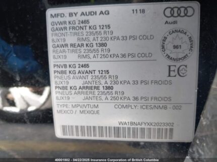 WA1BNAFYXK2023302 2019 AUDI