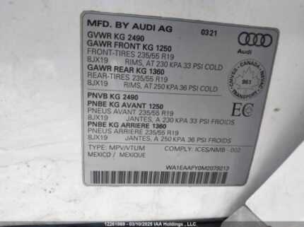 WA1EAAFY0M2079213 2021 AUDI