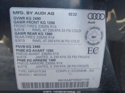WA1EAAFYXN2071153 2022 AUDI