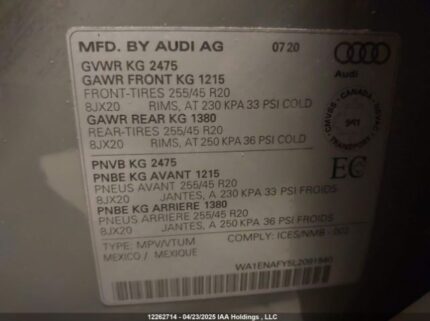 WA1ENAFY5L2091540 2020 AUDI