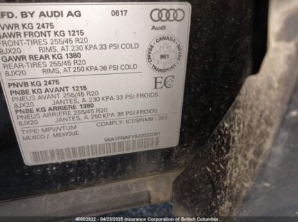 WA1FNAFY9J2022061 2018 AUDI