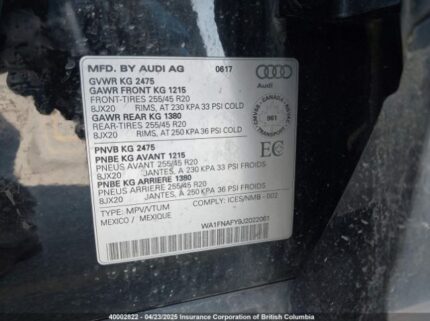WA1FNAFY9J2022061 2018 AUDI