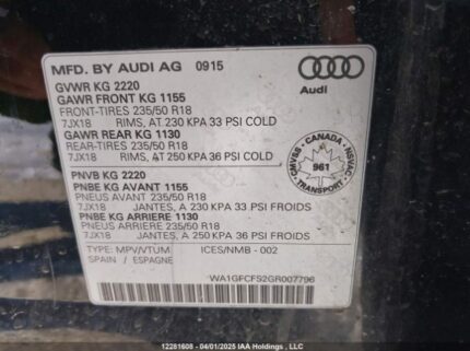 WA1GFCFS2GR007796 2016 AUDI