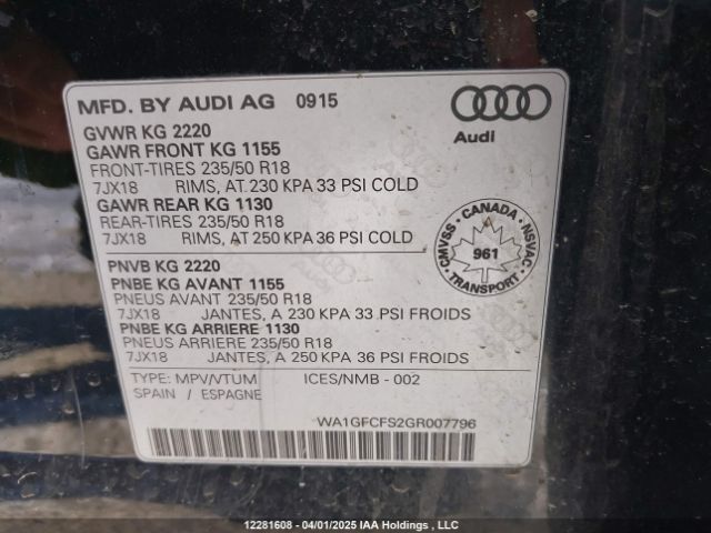 WA1GFCFS2GR007796 2016 AUDI