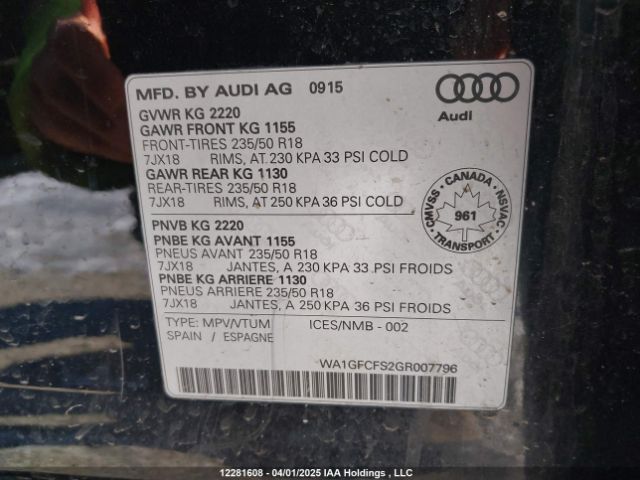 WA1GFCFS2GR007796 2016 AUDI